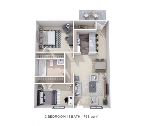 Floor plan for 2 beds, 1 bath, 1000 sqft